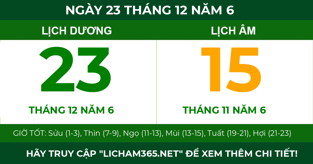 lịch âm ngày 23 tháng 12 năm 6