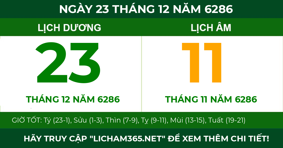 lịch âm ngày 23 tháng 12 năm 6286