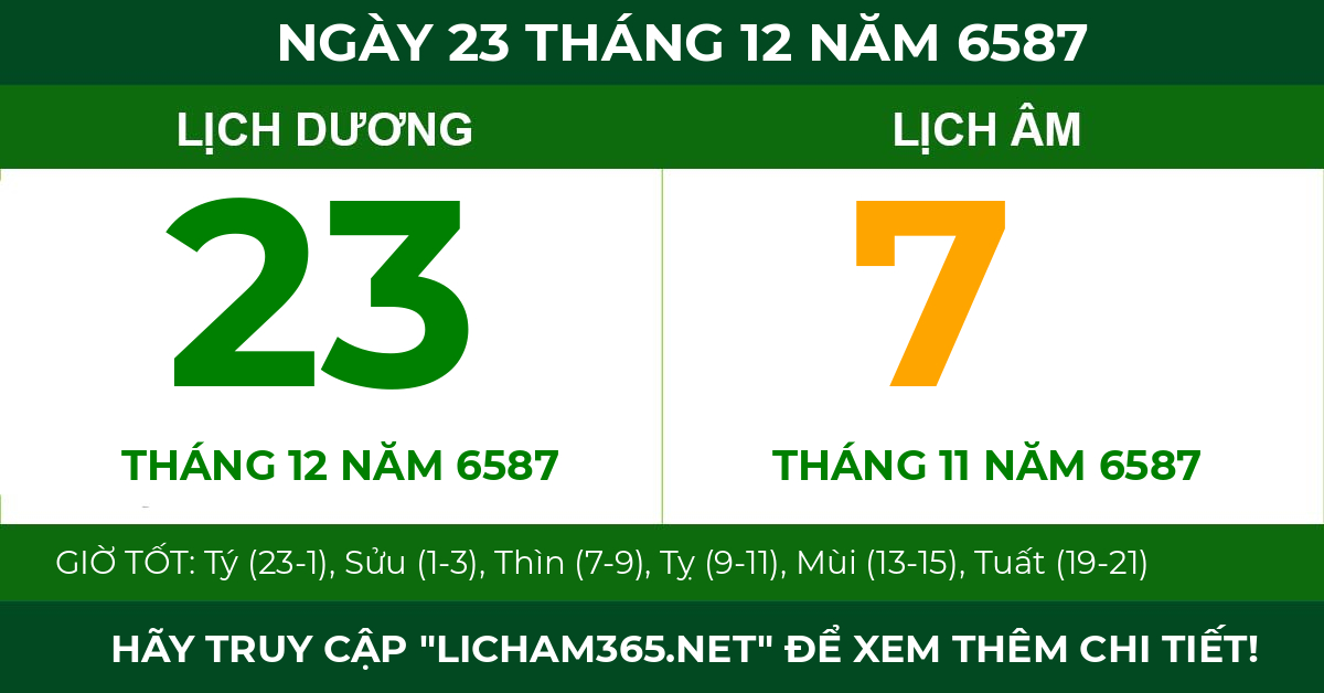 lịch âm ngày 23 tháng 12 năm 6587