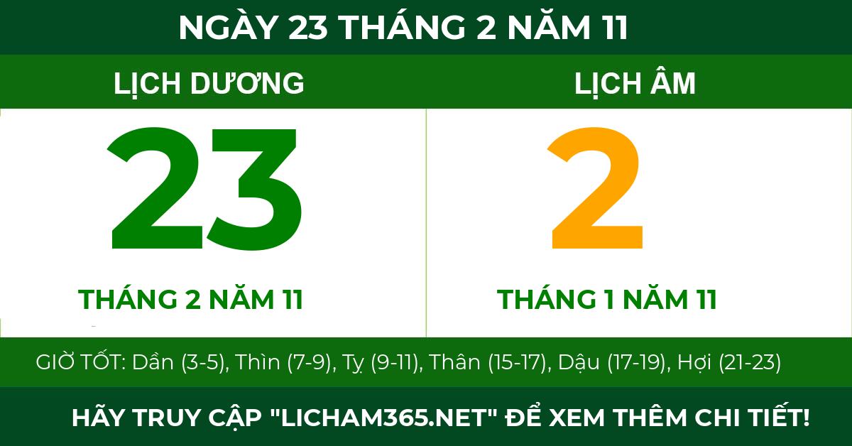 lịch âm ngày 23 tháng 2 năm 11