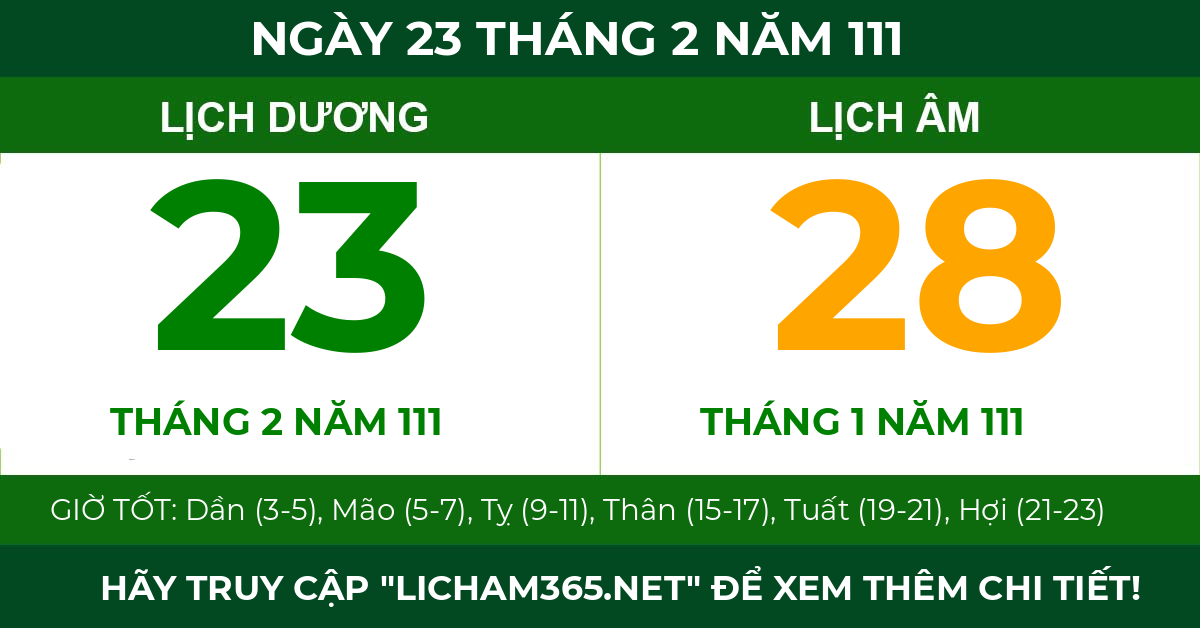 lịch âm ngày 23 tháng 2 năm 111
