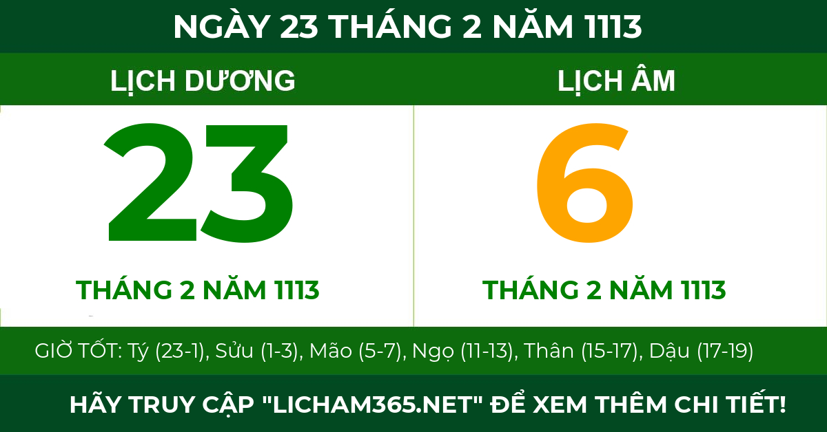 lịch âm ngày 23 tháng 2 năm 1113