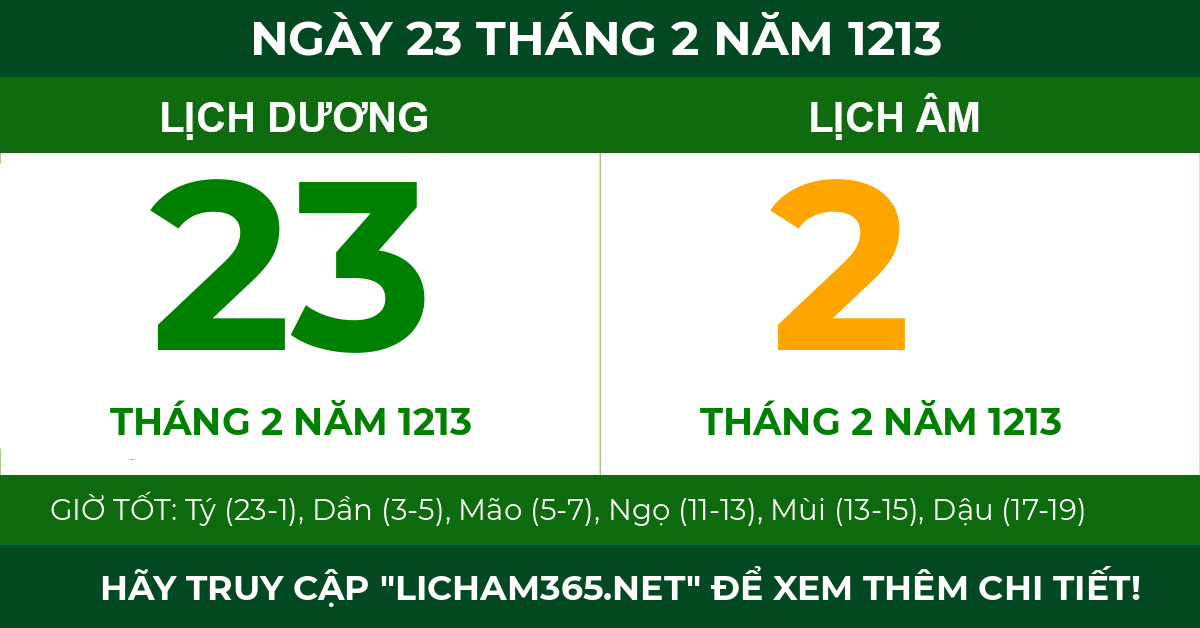 lịch âm ngày 23 tháng 2 năm 1213