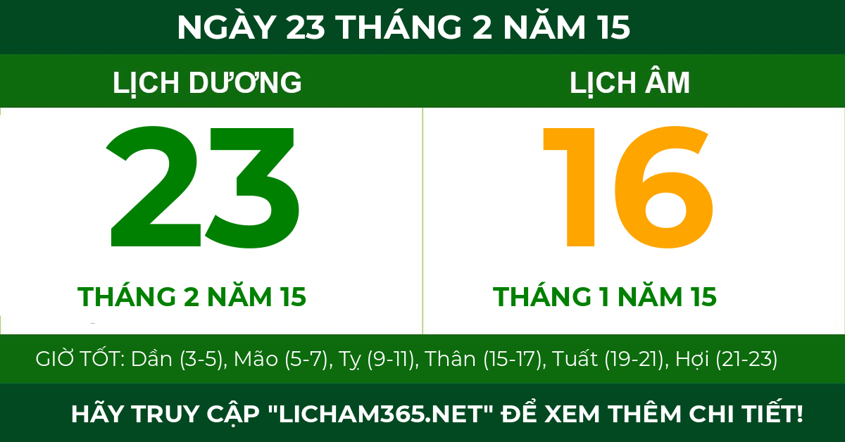 lịch âm ngày 23 tháng 2 năm 15