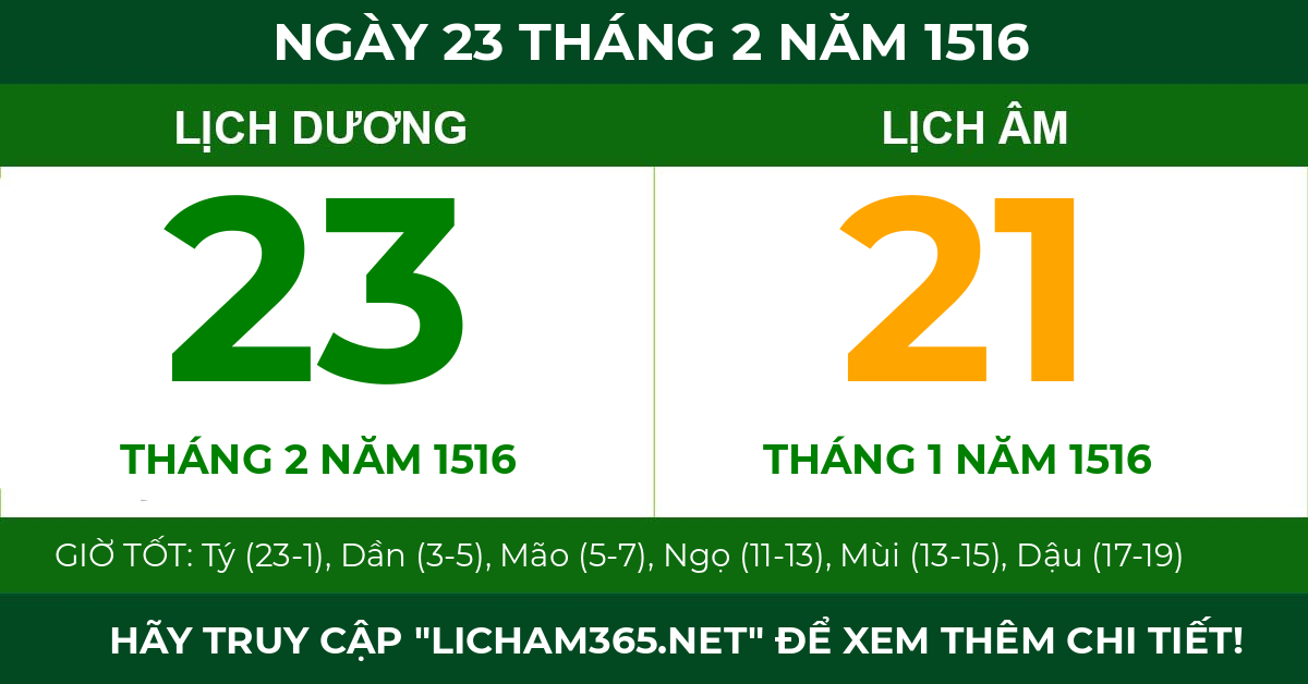 lịch âm ngày 23 tháng 2 năm 1516