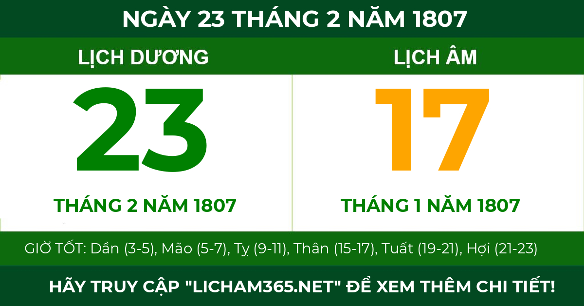 lịch âm ngày 23 tháng 2 năm 1807