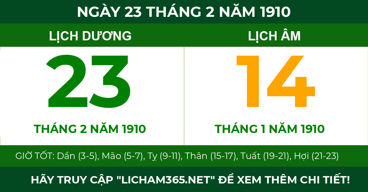 lịch âm ngày 23 tháng 2 năm 1910