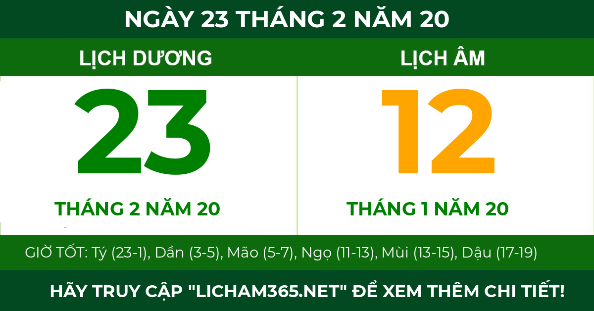 lịch âm ngày 23 tháng 2 năm 20