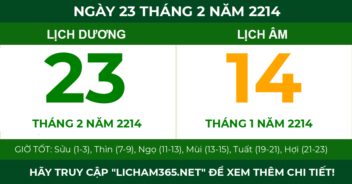 lịch âm ngày 23 tháng 2 năm 2214
