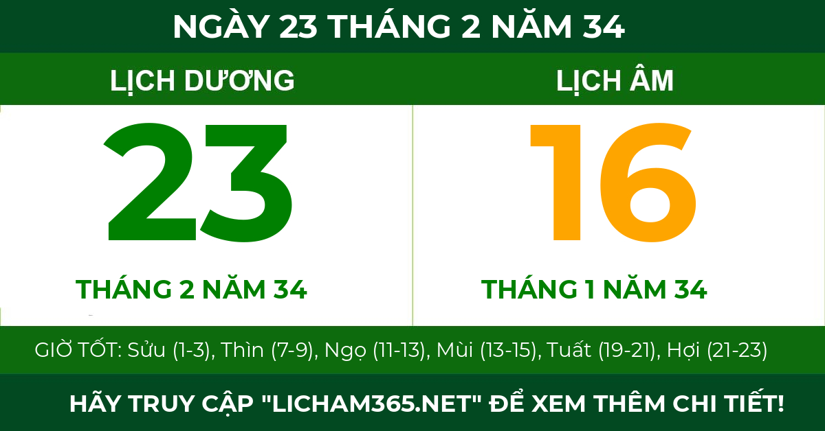 lịch âm ngày 23 tháng 2 năm 34