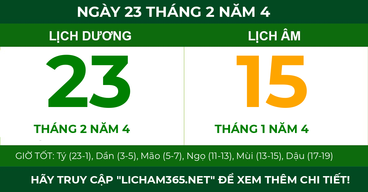 lịch âm ngày 23 tháng 2 năm 4