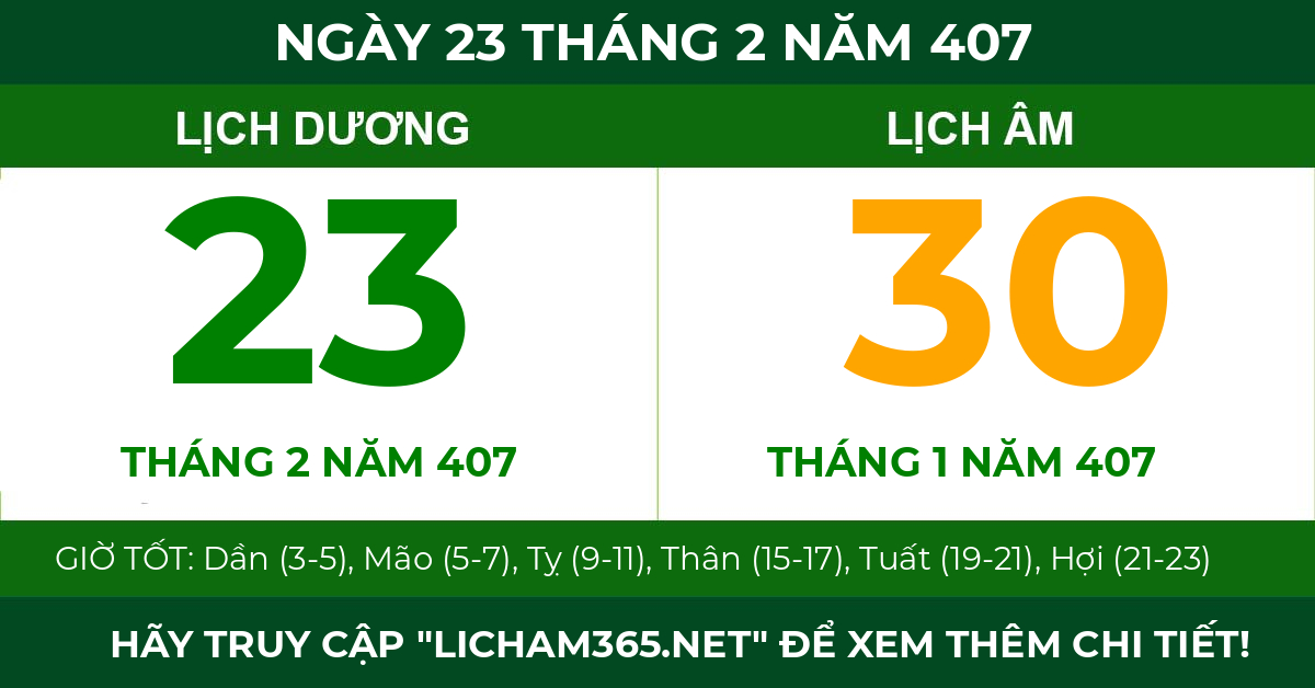 lịch âm ngày 23 tháng 2 năm 407