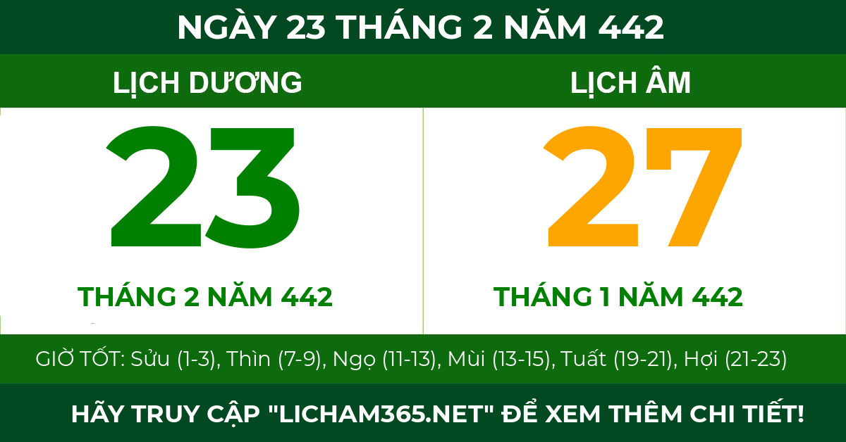 lịch âm ngày 23 tháng 2 năm 442