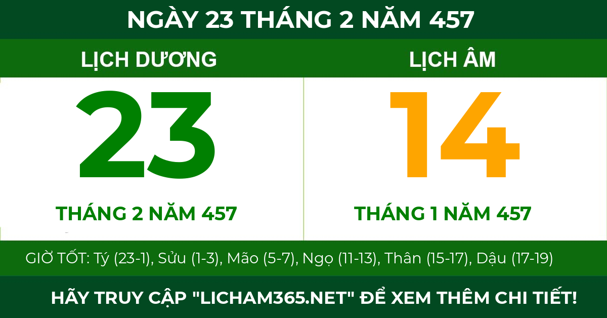 lịch âm ngày 23 tháng 2 năm 457