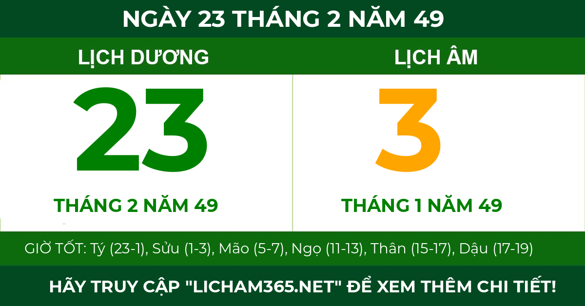 lịch âm ngày 23 tháng 2 năm 49