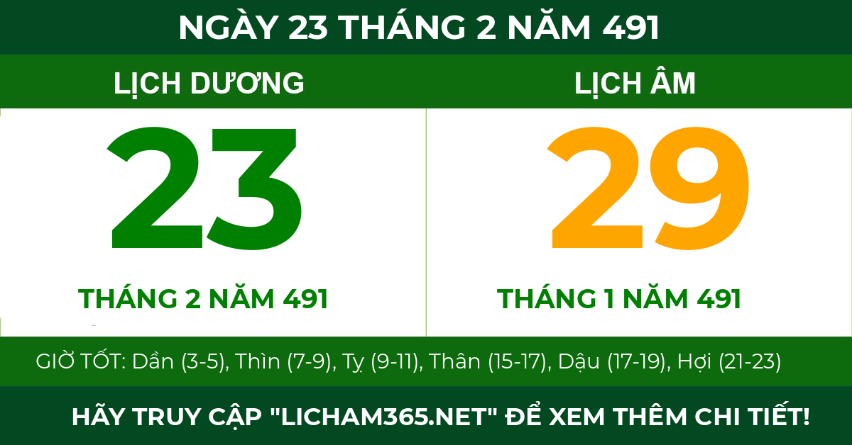 lịch âm ngày 23 tháng 2 năm 491
