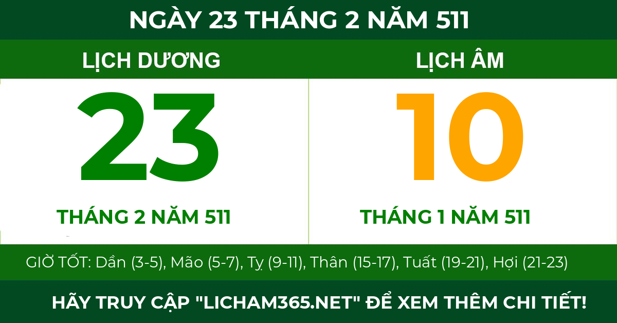 lịch âm ngày 23 tháng 2 năm 511