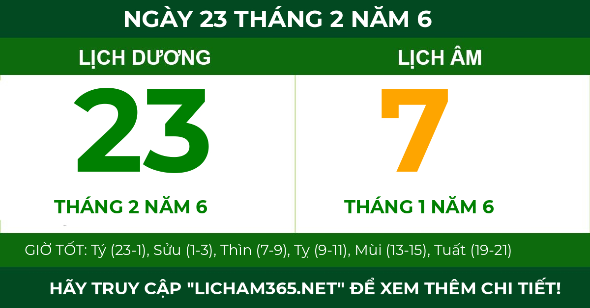 lịch âm ngày 23 tháng 2 năm 6
