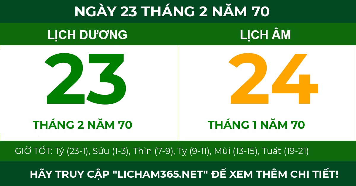 lịch âm ngày 23 tháng 2 năm 70
