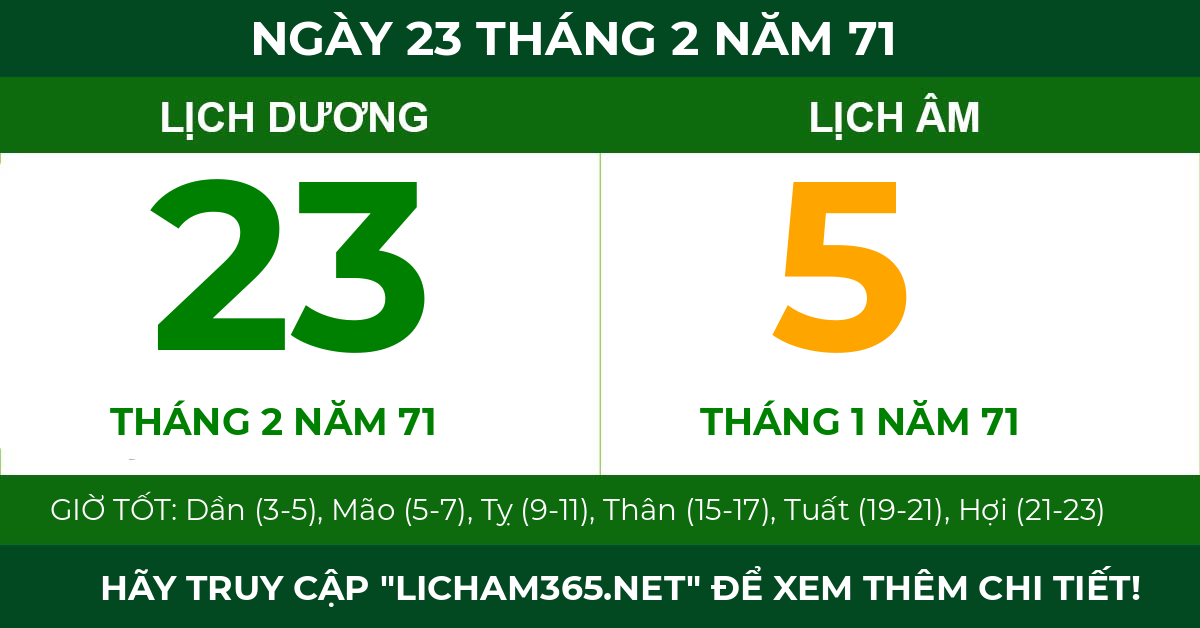 lịch âm ngày 23 tháng 2 năm 71