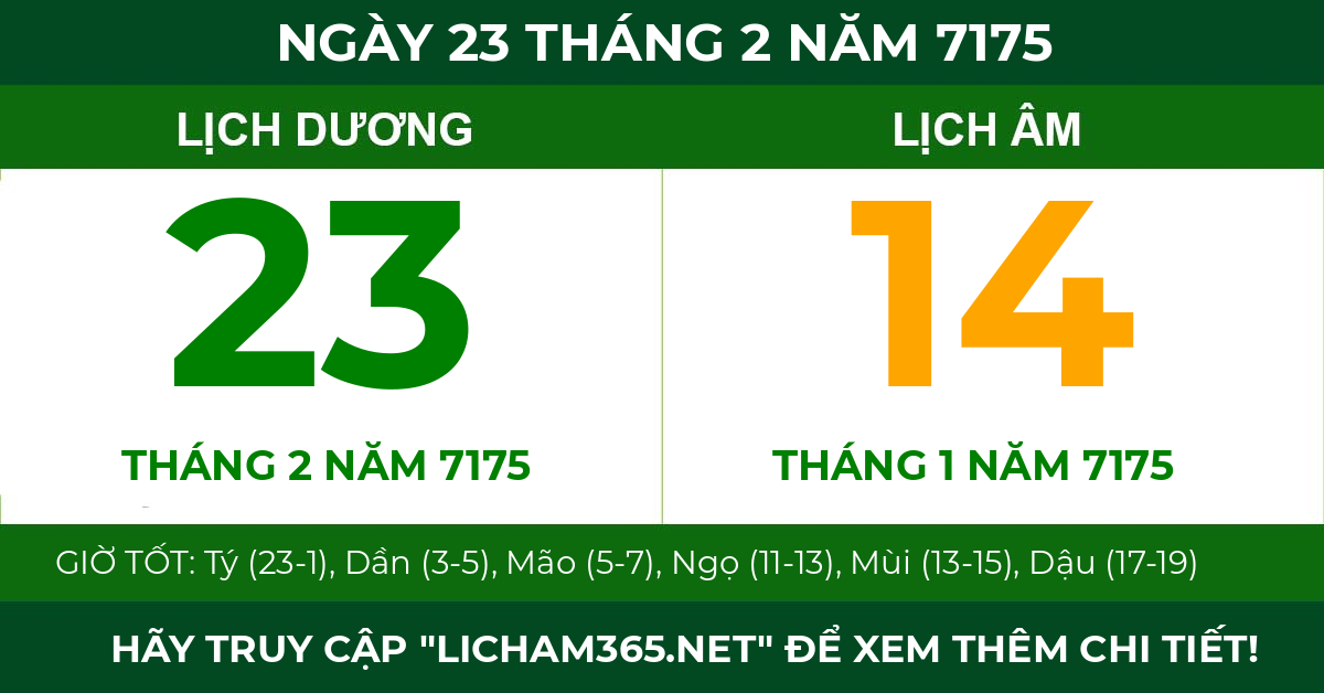 lịch âm ngày 23 tháng 2 năm 7175