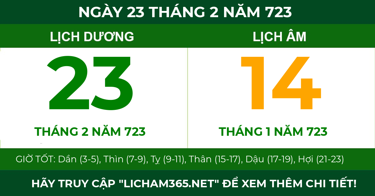 lịch âm ngày 23 tháng 2 năm 723