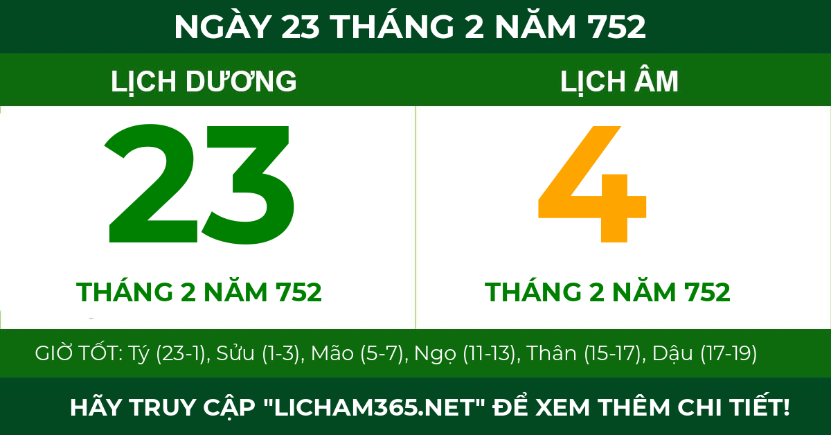 lịch âm ngày 23 tháng 2 năm 752