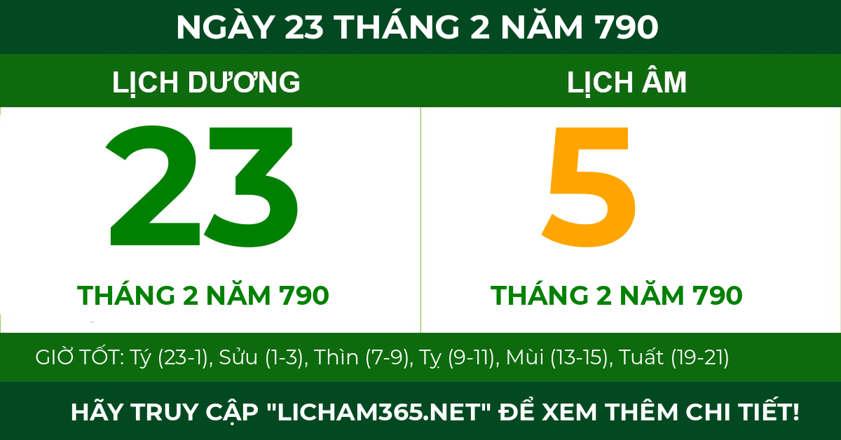 lịch âm ngày 23 tháng 2 năm 790