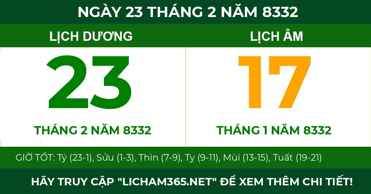 lịch âm ngày 23 tháng 2 năm 8332