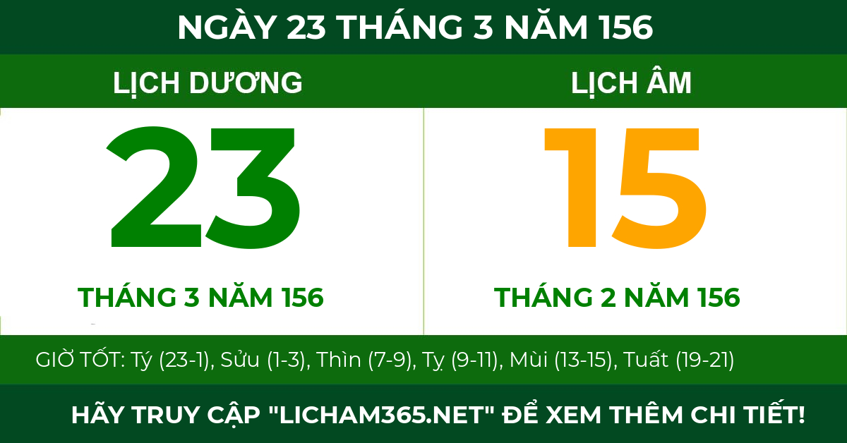 lịch âm ngày 23 tháng 3 năm 156