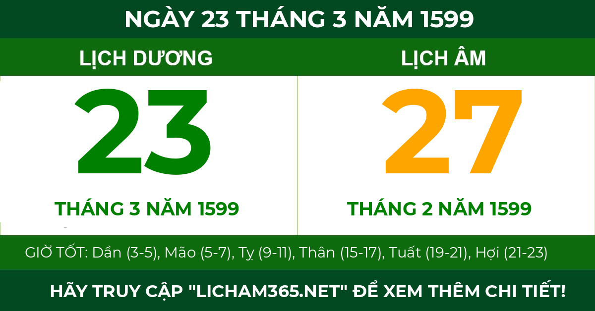 lịch âm ngày 23 tháng 3 năm 1599
