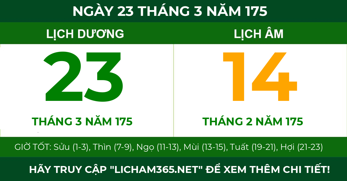 lịch âm ngày 23 tháng 3 năm 175