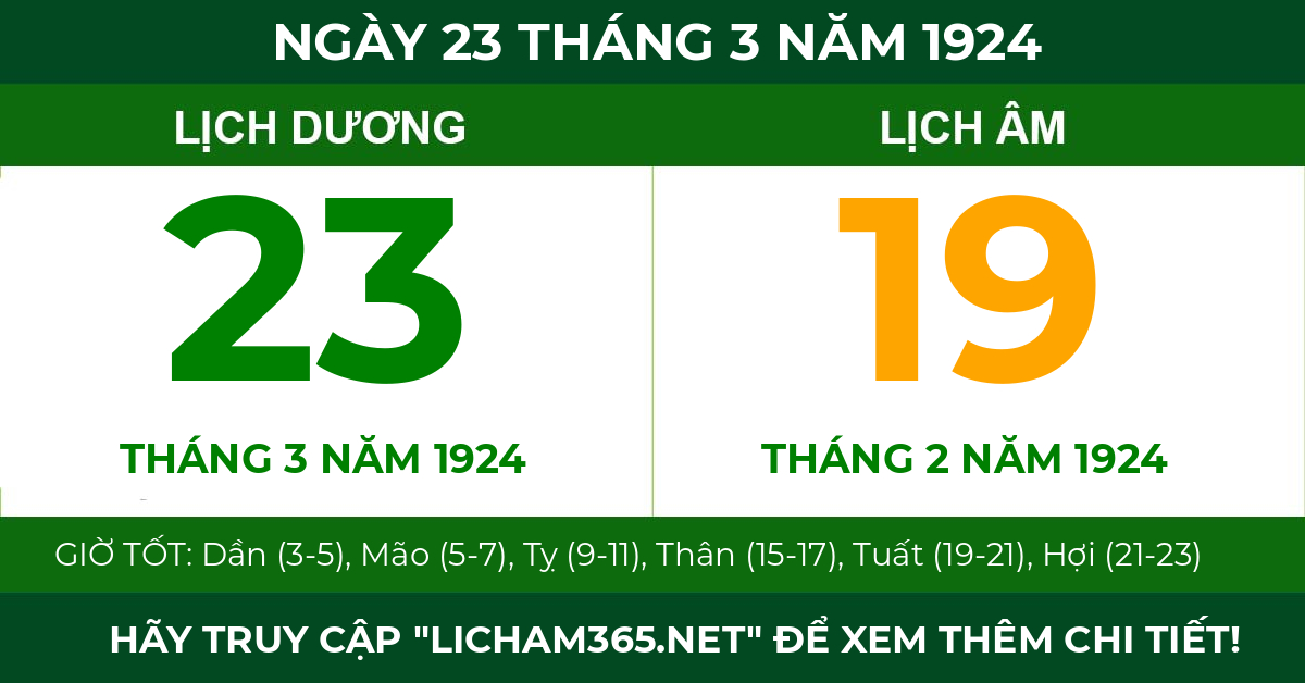 lịch âm ngày 23 tháng 3 năm 1924