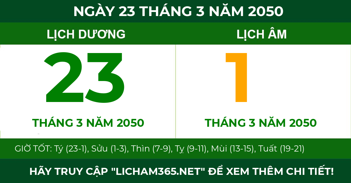 lịch âm ngày 23 tháng 3 năm 2050