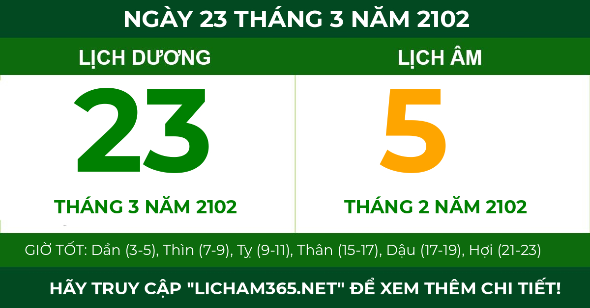 lịch âm ngày 23 tháng 3 năm 2102