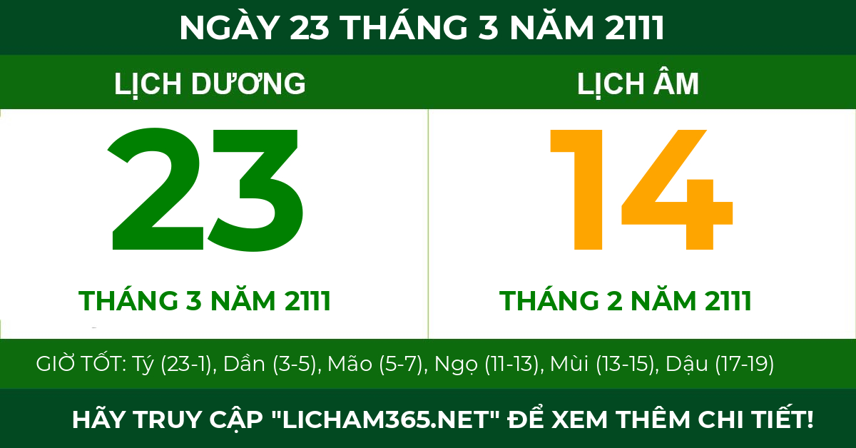 lịch âm ngày 23 tháng 3 năm 2111