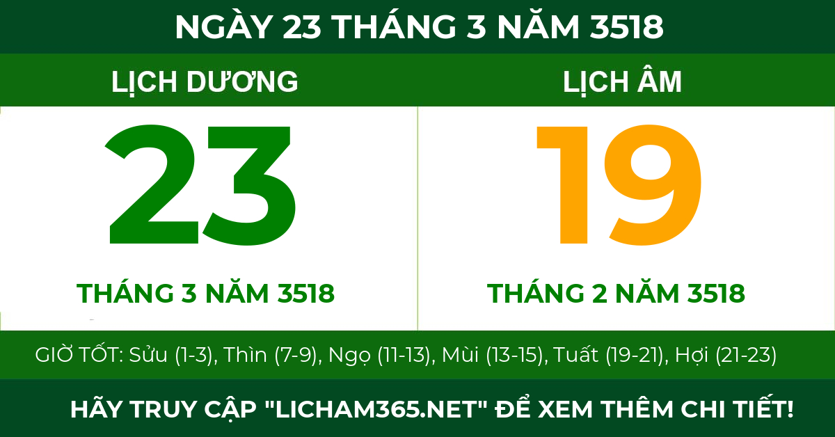 lịch âm ngày 23 tháng 3 năm 3518