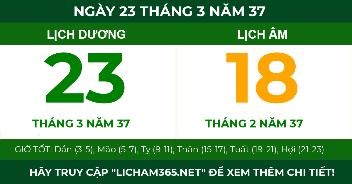 lịch âm ngày 23 tháng 3 năm 37