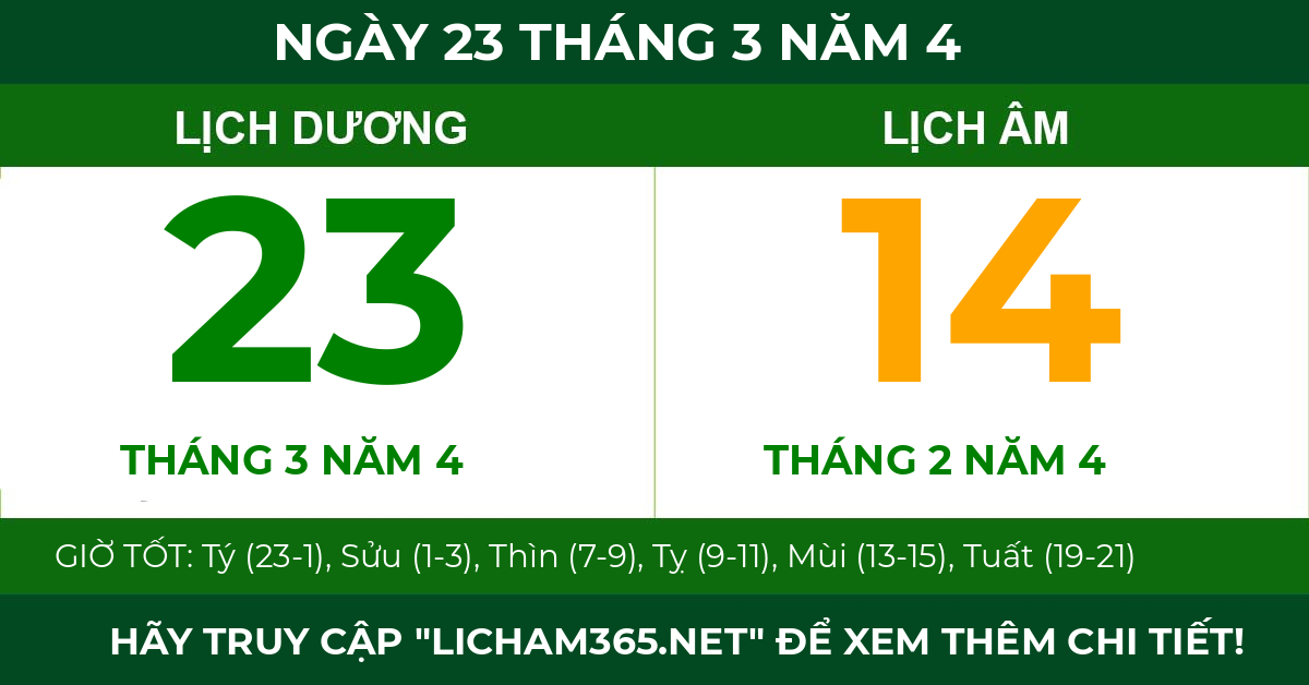 lịch âm ngày 23 tháng 3 năm 4