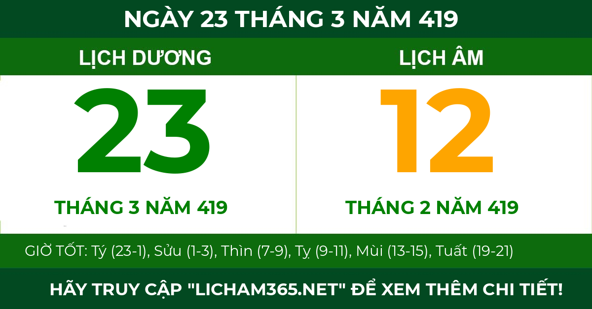 lịch âm ngày 23 tháng 3 năm 419