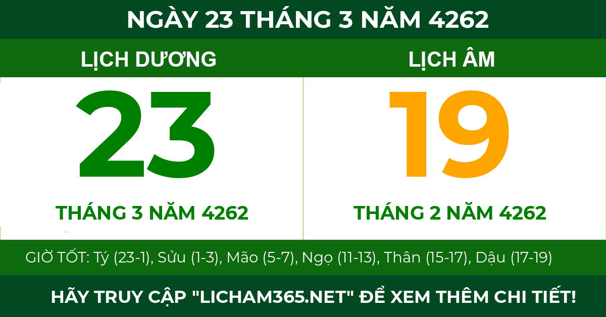 lịch âm ngày 23 tháng 3 năm 4262