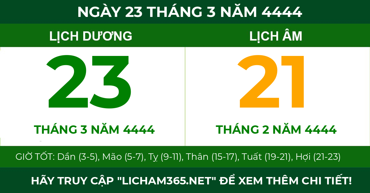 lịch âm ngày 23 tháng 3 năm 4444