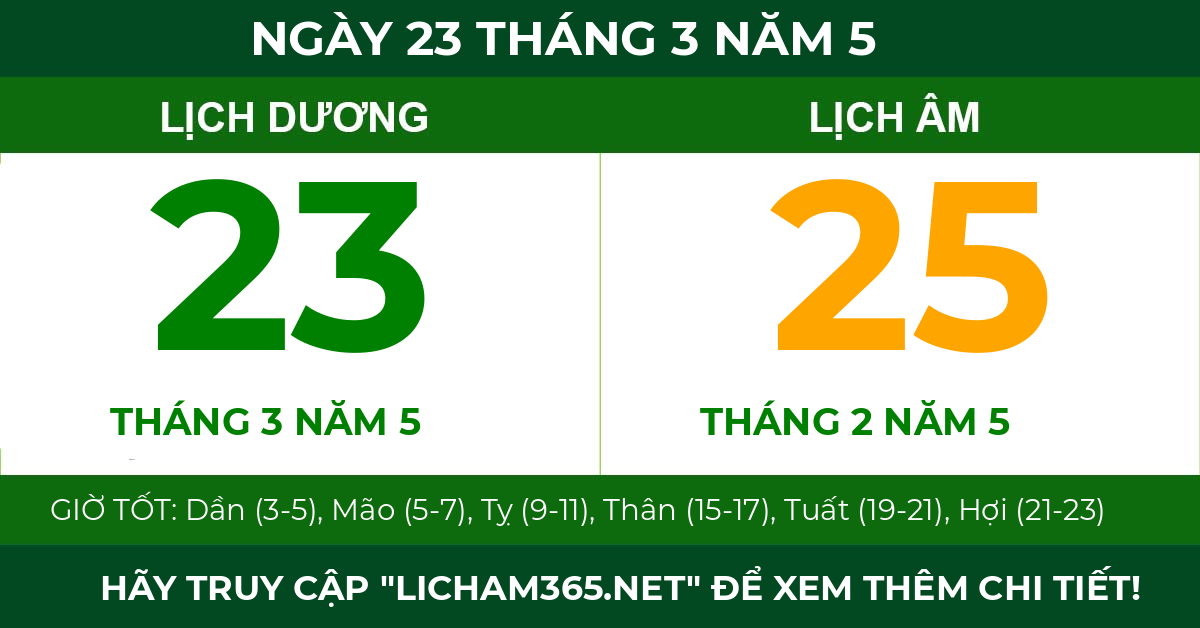 lịch âm ngày 23 tháng 3 năm 5