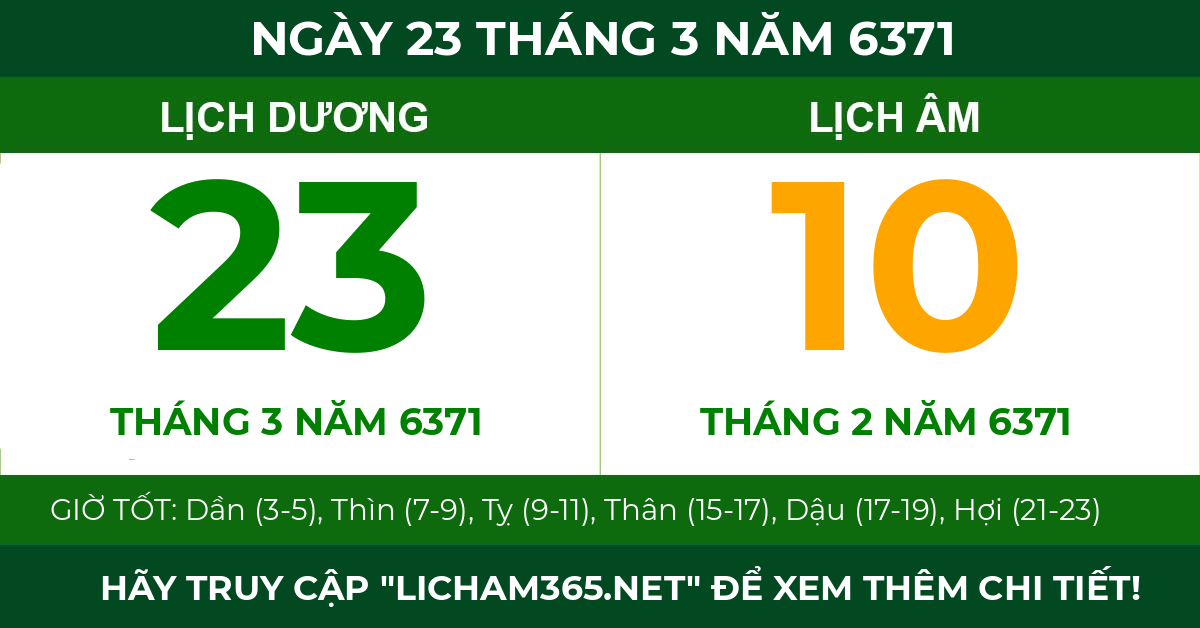 lịch âm ngày 23 tháng 3 năm 6371