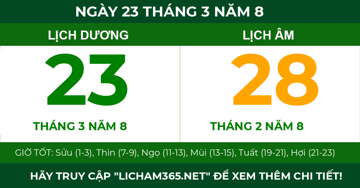lịch âm ngày 23 tháng 3 năm 8