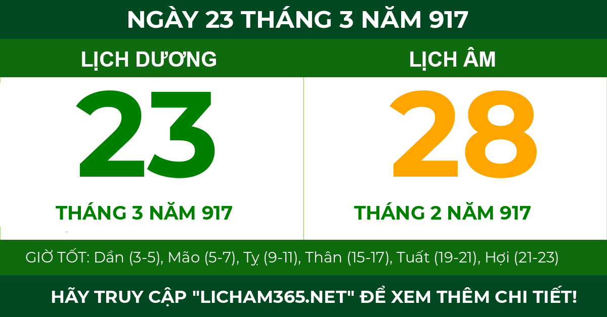 lịch âm ngày 23 tháng 3 năm 917