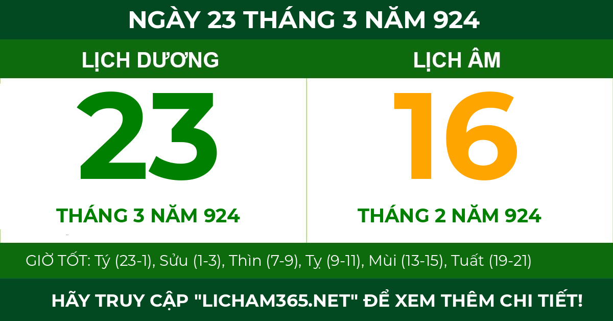 lịch âm ngày 23 tháng 3 năm 924