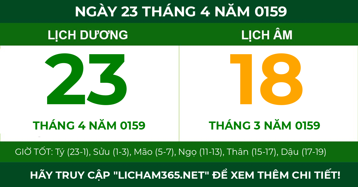 lịch âm ngày 23 tháng 4 năm 0159