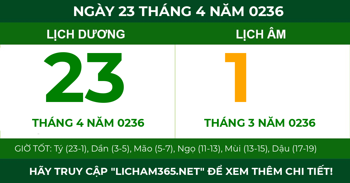 lịch âm ngày 23 tháng 4 năm 0236