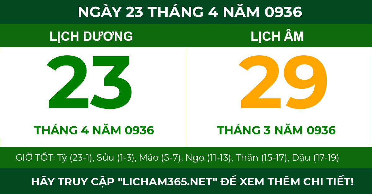 lịch âm ngày 23 tháng 4 năm 0936